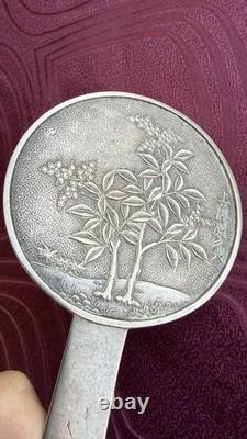 Ancient Kagami Hand Mirror, Japanese, 19th Century, Silvered Bronze, Edo Period