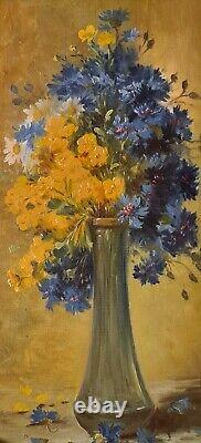 Ancient Marine Painting Still Life Flowers Signed Era Xixth