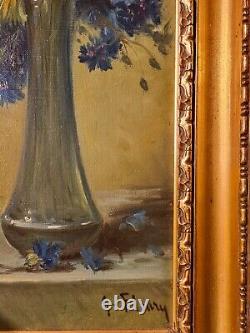 Ancient Marine Painting Still Life Flowers Signed Era Xixth