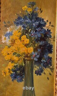 Ancient Marine Painting Still Life Flowers Signed Era Xixth