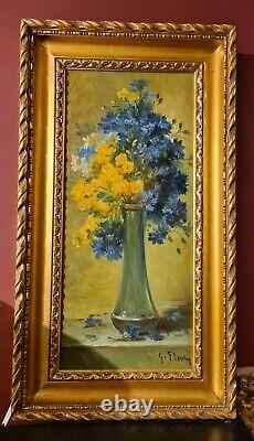 Ancient Marine Painting Still Life Flowers Signed Era Xixth