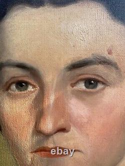 Ancient Painting Oil On Canvas Portrait Of Lady / Woman Age 19th Century