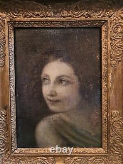 Ancient Painting, Portrait Of Woman, Oil On Panel Era XIX Th S