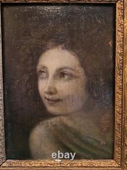 Ancient Painting, Portrait Of Woman, Oil On Panel Era XIX Th S
