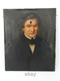 Ancient Portrait Of 19th Century Man, Oil On Canvas