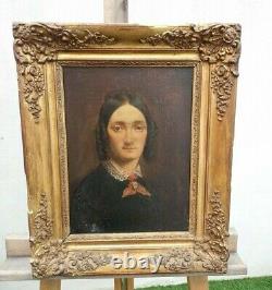 Ancient Portrait Of Woman Oil On Canvas 19th Century