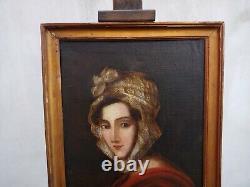 Ancient Portrait Of Woman Oil On Canvas 19th Century