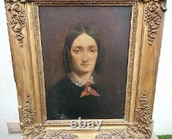 Ancient Portrait Of Woman Oil On Canvas 19th Century