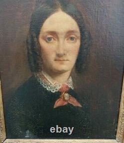 Ancient Portrait Of Woman Oil On Canvas 19th Century