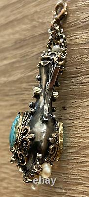 Ancient Salt Bottle Gold And Silver Chatelaine Era Xixth Rare Fine Pearls