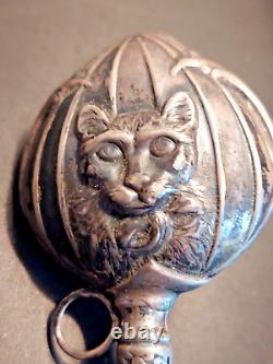 Ancient Silver Rattle Cat Head Era Late Nineteenth Century
