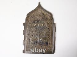 Ancient Travel Icon Panel in Bronze Russia Tsarist Era 18th-19th Century