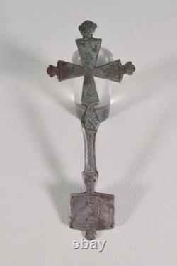 Ancient beautiful Orthodox hand cross in wrought iron, 18th-19th century.