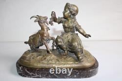 Ancient bronze group of a young girl with a goat, 19th century, unsigned