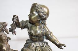 Ancient bronze group of a young girl with a goat, 19th century, unsigned