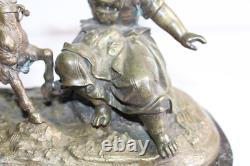 Ancient bronze group of a young girl with a goat, 19th century, unsigned