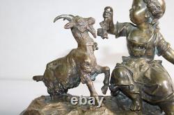 Ancient bronze group of a young girl with a goat, 19th century, unsigned