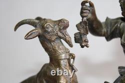 Ancient bronze group of a young girl with a goat, 19th century, unsigned