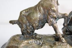 Ancient bronze group of a young girl with a goat, 19th century, unsigned