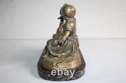 Ancient bronze group of a young girl with a goat, 19th century, unsigned