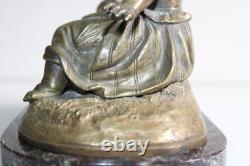 Ancient bronze group of a young girl with a goat, 19th century, unsigned