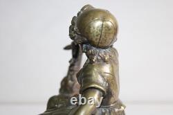 Ancient bronze group of a young girl with a goat, 19th century, unsigned