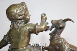 Ancient bronze group of a young girl with a goat, 19th century, unsigned