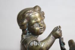 Ancient bronze group of a young girl with a goat, 19th century, unsigned