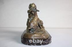 Ancient bronze group of a young girl with a goat, 19th century, unsigned