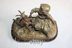 Ancient bronze group of a young girl with a goat, 19th century, unsigned