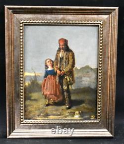 Ancient tableau scene of paternity Father and his daughter 19th century