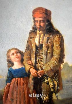 Ancient tableau scene of paternity Father and his daughter 19th century