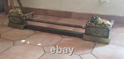 Andirons, fireplace bar with bronze lions, Restoration/Empire period, 19th century