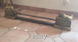 Andirons, fireplace bar with bronze lions, Restoration/Empire period, 19th century