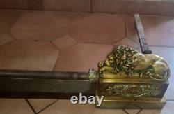 Andirons with bronze lion firebar, Restoration/Empire period, 19th century