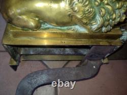 Andirons with bronze lion firebar, Restoration/Empire period, 19th century