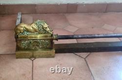 Andirons with bronze lion firebar, Restoration/Empire period, 19th century