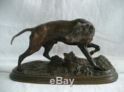 Animal Bronze Xixth Century Signed Pierre Jules Mene Dog Of Hunting