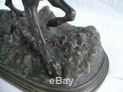 Animal Bronze Xixth Century Signed Pierre Jules Mene Dog Of Hunting