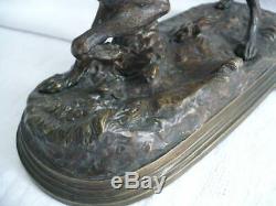 Animal Bronze Xixth Century Signed Pierre Jules Mene Dog Of Hunting