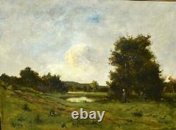 Animated Old Landscape Painting Signed French School Barbizon Era Xixth