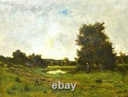 Animated Old Landscape Painting Signed French School Barbizon Era Xixth