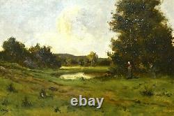 Animated Old Landscape Painting Signed French School Barbizon Era Xixth