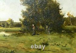 Animated Old Landscape Painting Signed French School Barbizon Era Xixth