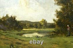 Animated Old Landscape Painting Signed French School Barbizon Era Xixth