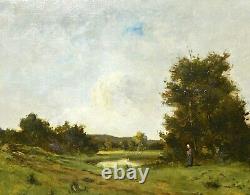 Animated Old Landscape Painting Signed French School Barbizon Era Xixth