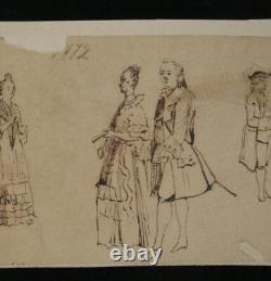 Anonymous Original Ink Drawing - Study of Figures in Period Costume, 19th Century