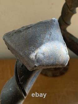 Antique 19th Century Hanging Lamp High Period Hammered Wrought Iron Medieval