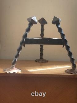 Antique 19th Century Hanging Lamp High Period Hammered Wrought Iron Medieval