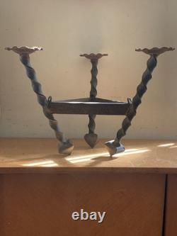 Antique 19th Century Hanging Lamp High Period Hammered Wrought Iron Medieval